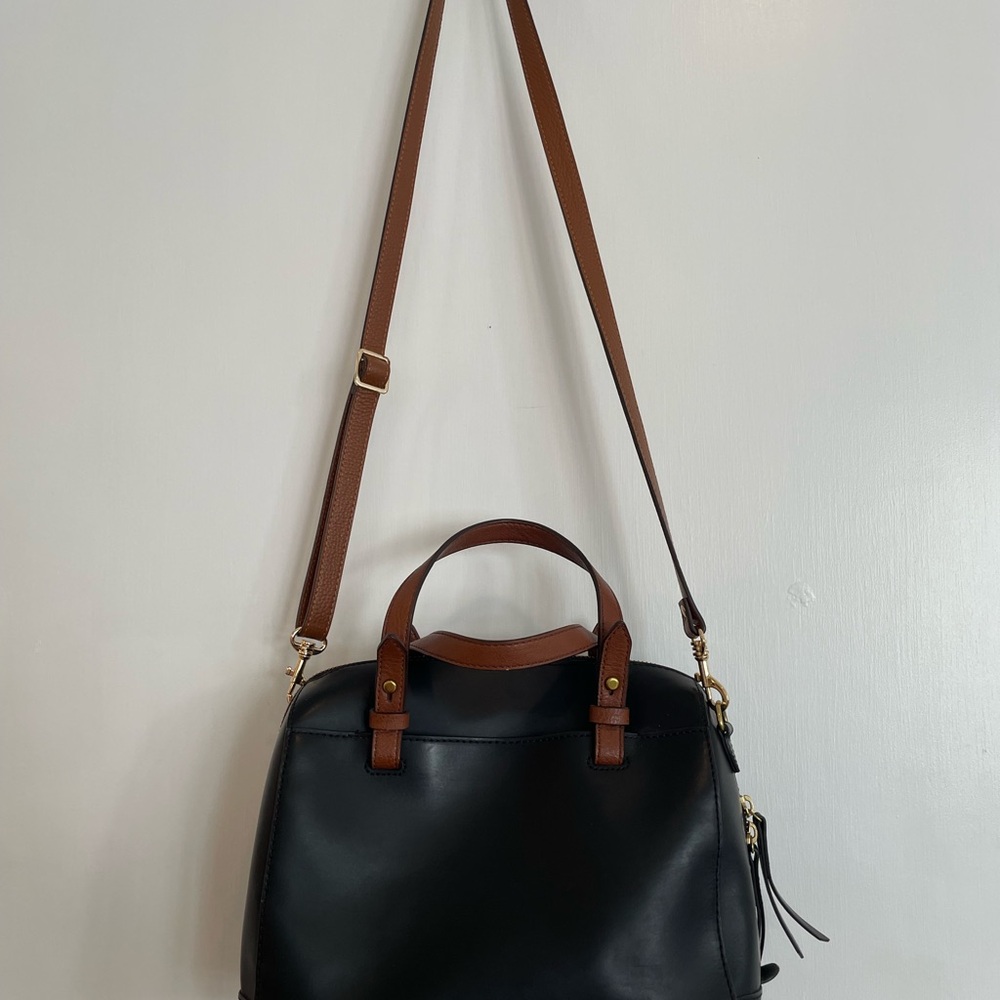 Fossil Black and Brown Leather Bag